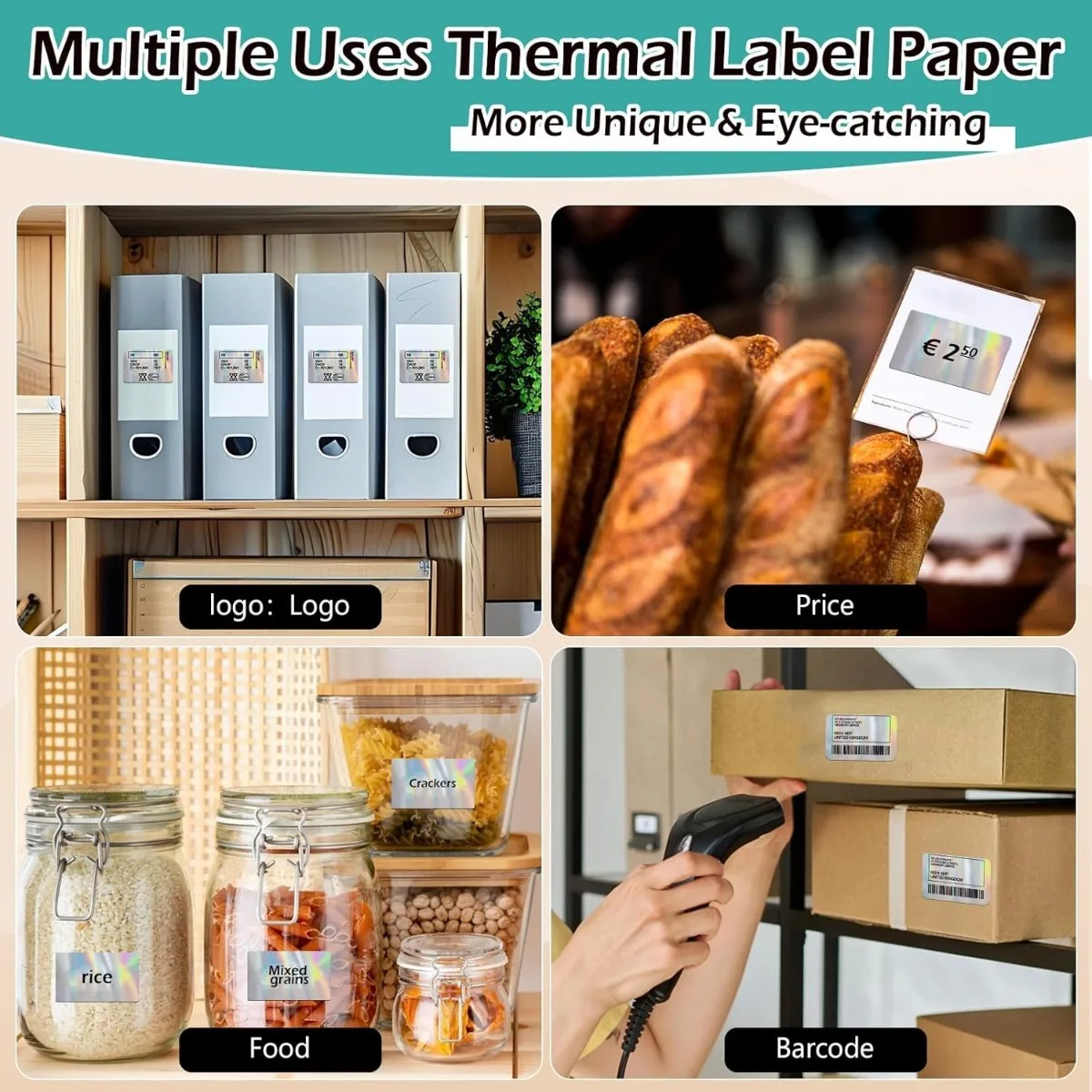 Holographic Thermal Labels 40x30mm Square Slim Sticker for Phomemo M110/M220/M120/M221, SUPVAN T50M PR0 Label Maker Printer