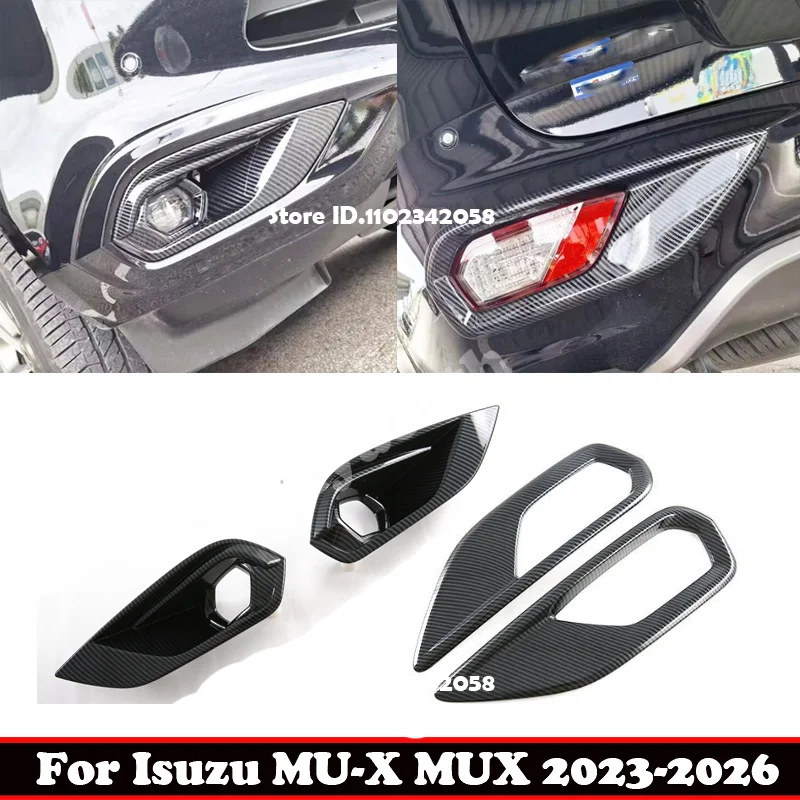 For Isuzu MU-X MU X 2023 24 25 2026 ABS Carbonfiber Front Rear Fog Light Foglight Lamp Cover Trim Foglamp Reflector Sticker Trim