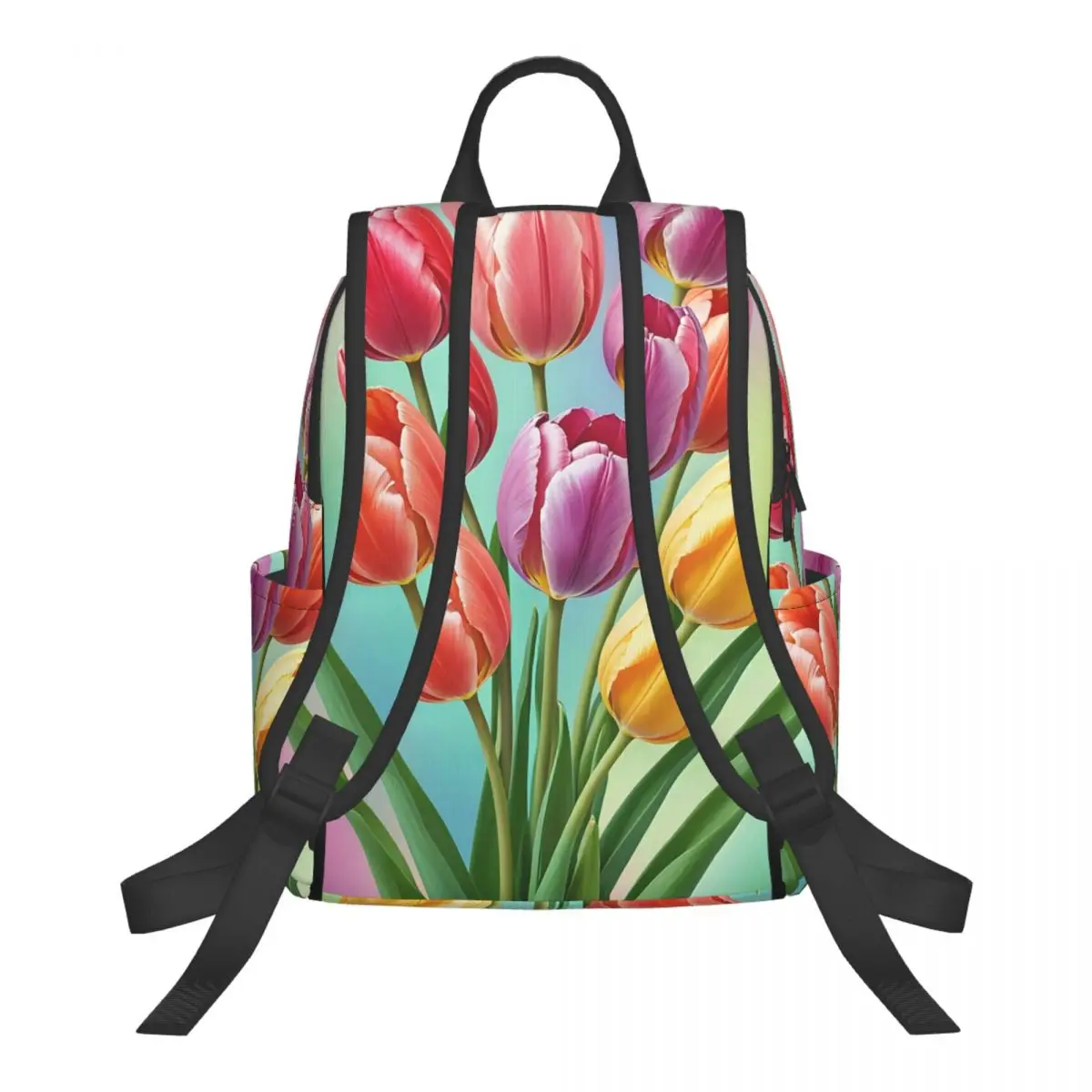 Purple Tulip Oil Painting Print (2) Student Backpack School Bag Hiking Travel Daypack for Men Women Bookbag Shoulder Bags