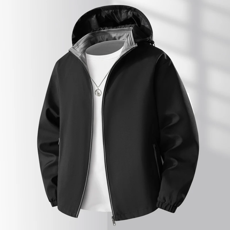 แจ็คเก็ตผู้ชายใหม่ 2025 แจ็คเก็ตธุรกิจระดับพรีเมียม แจ็คเก็ตมีฮู้ดสำหรับฤดูใบไม้ร่วง เสื้อคลุมผู้ชายสีพื้น เสื้อผ้าผู้ชายแนวสตรีทแวร์