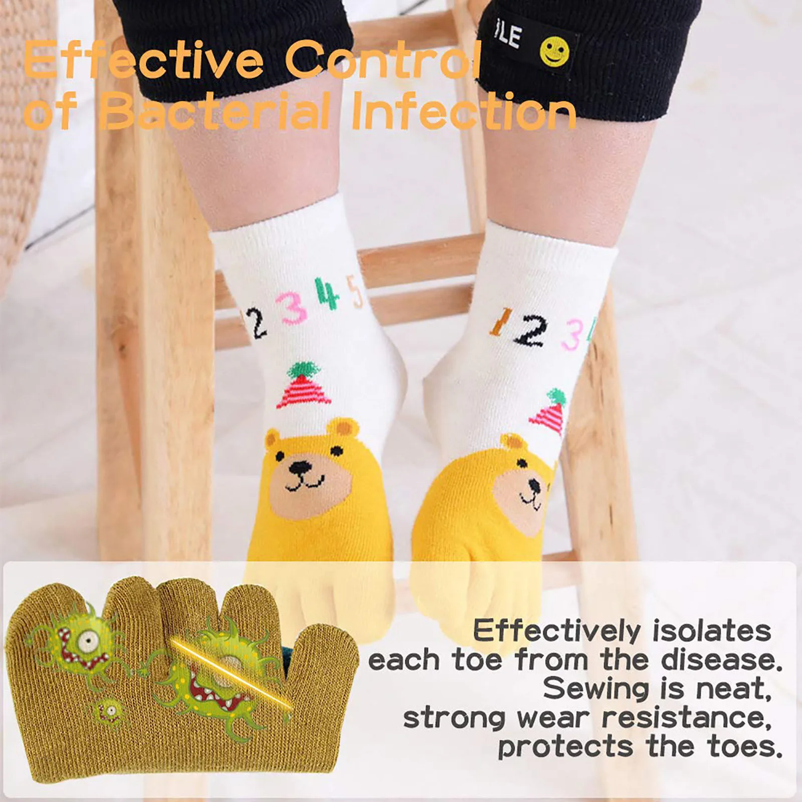 5 Pairs Of Toe Socks Cotton Children Five Finger Socks Cute Cartoon Animal Pattern Socks For Girls Children\'S Socks Boys