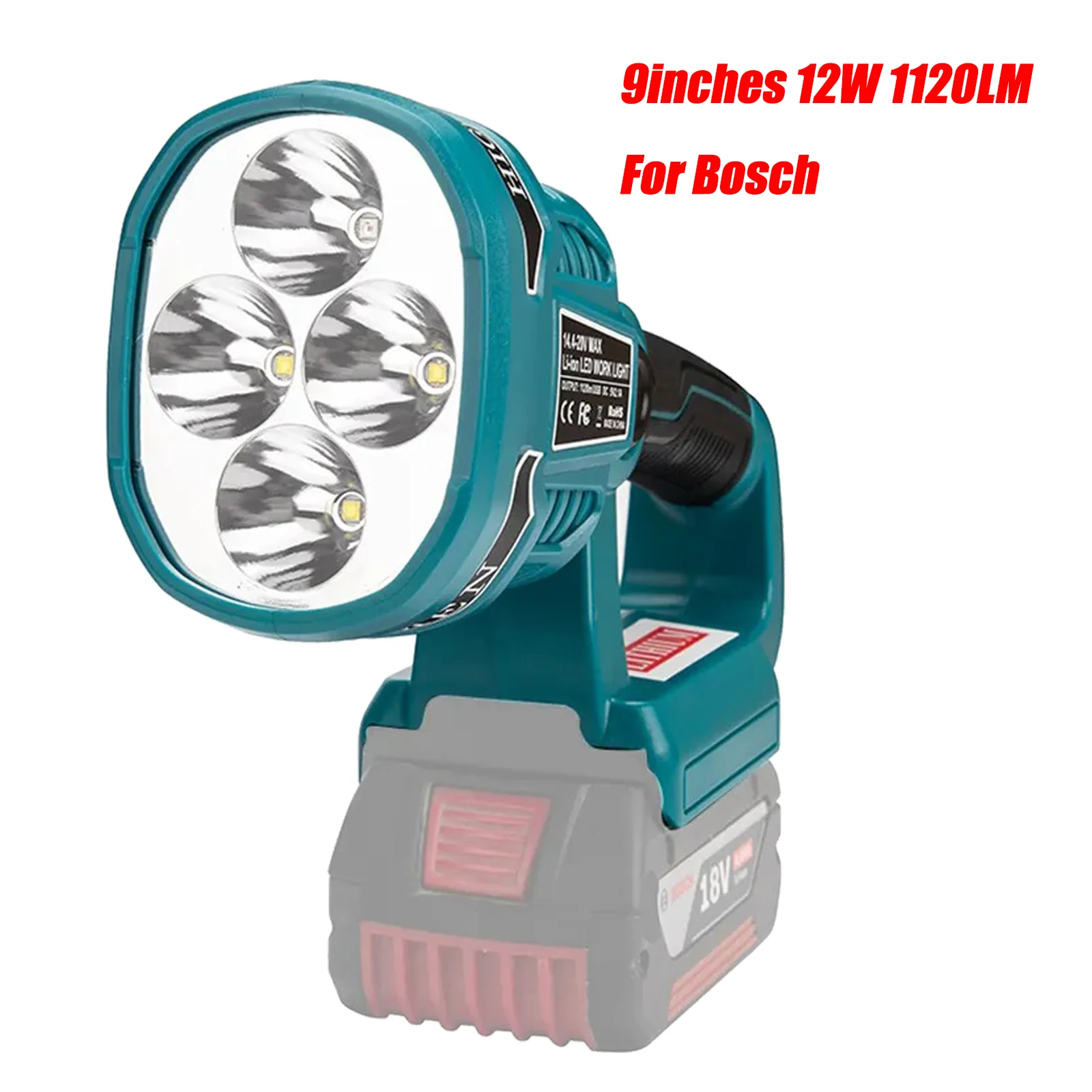 

9inch 12W 1120LM Work Light for Bosch 14.4V-20V Li-ion Battery Rechargeable Outdoor Lamp Portable LED Light Flashlight