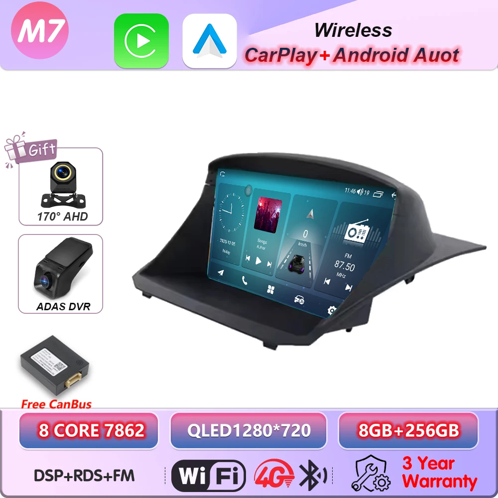 Android 16 Carplay Car Radio For Ford Fiesta MK7 2009 2010 2011 2012 2013 -2017 Multimedia Player Navigation Screen Wifi Stereo image 3