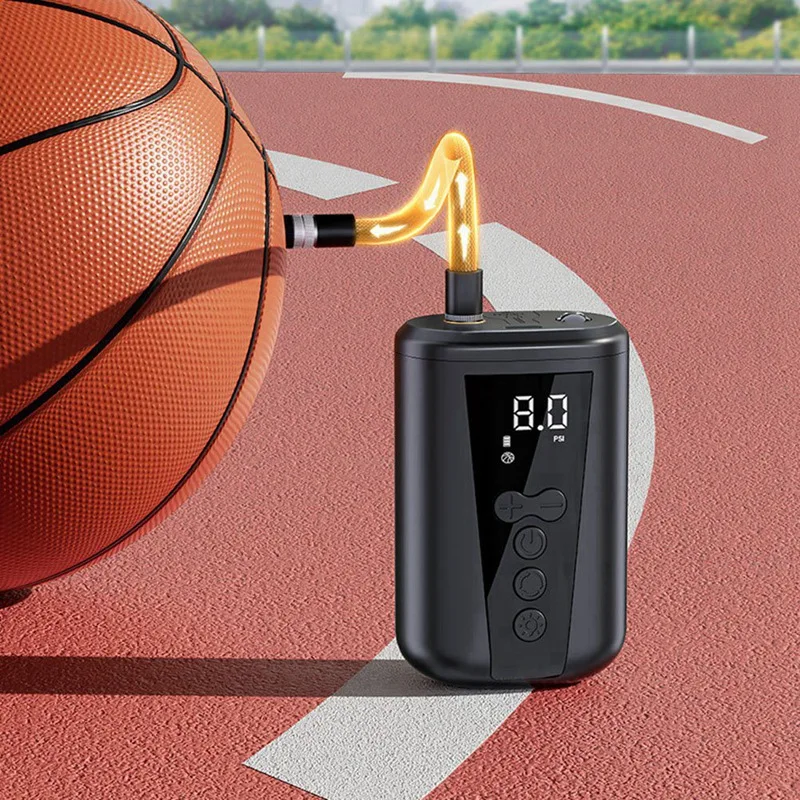 Digital Air Pump with LED Light Wireless Inflator Air Compressor Pressure Gauge for Bike Football Volleyball Basketball-ABFB