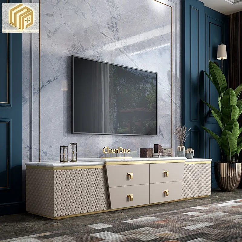 

Italian Light Luxury Marble TV Cabinet Combination Living Room Size Floor Storage Cabinet