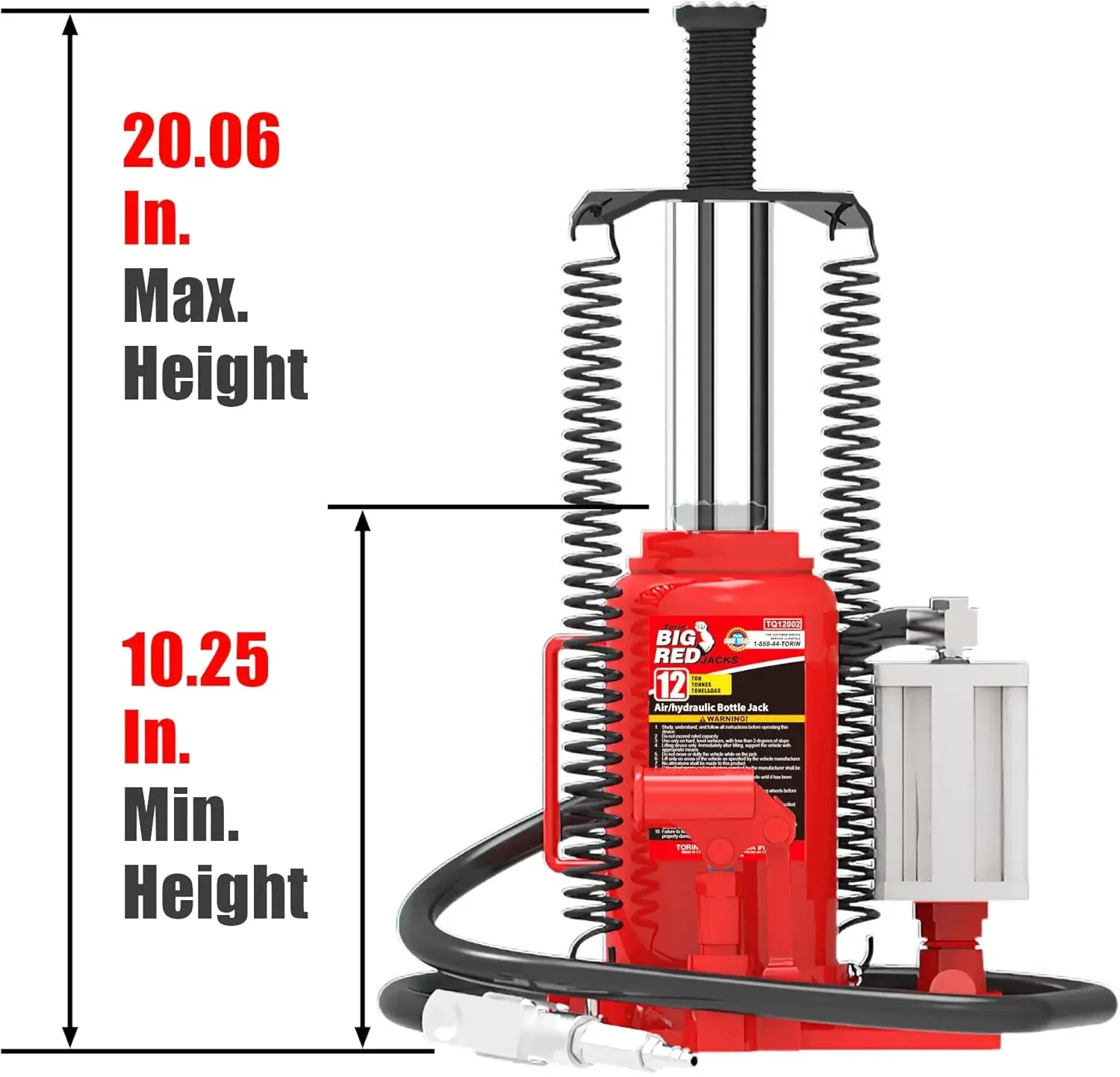 Pneumatic Air Hydraulic Bottle Jack with Manual Hand Pump 12 Ton (24,000 lb) Capacity Red