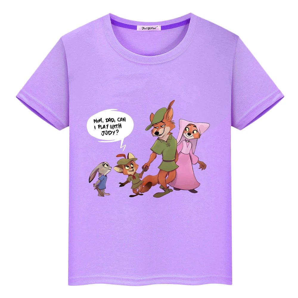 

Disney Print pride tshirt Kawaii Tops100%Cotton t shirt for kids boy 10years Zootopia 2 anime Short y2k one piece girls clothes