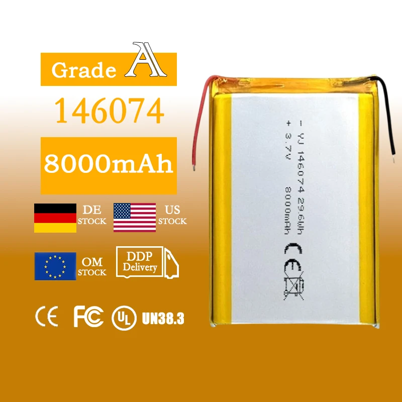 3.7V 8000mAh 146074 High-Capacity Li-ion Battery for Power Banks, LED Lights, DIY Projects