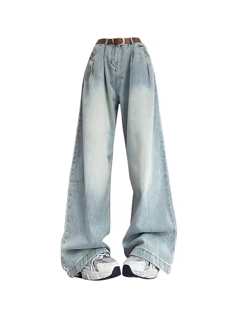 

Vintage Chic Wide Leg Pants Women New Bleached Washed Design Loose Slim Denim Trousers Japanese Fashion High Waist Jeans Trend