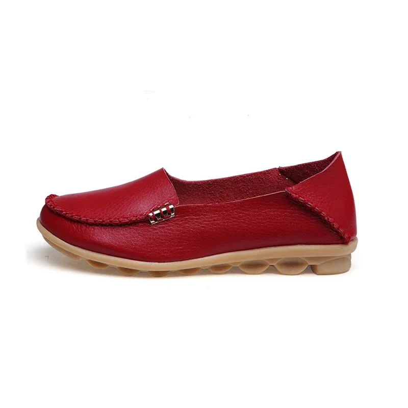 YAERNI  Genuine Leather Women Casual Shoes Fashion Candy Colors Comfortable Slip-on Peas Massage Flat Shoes Plus Size