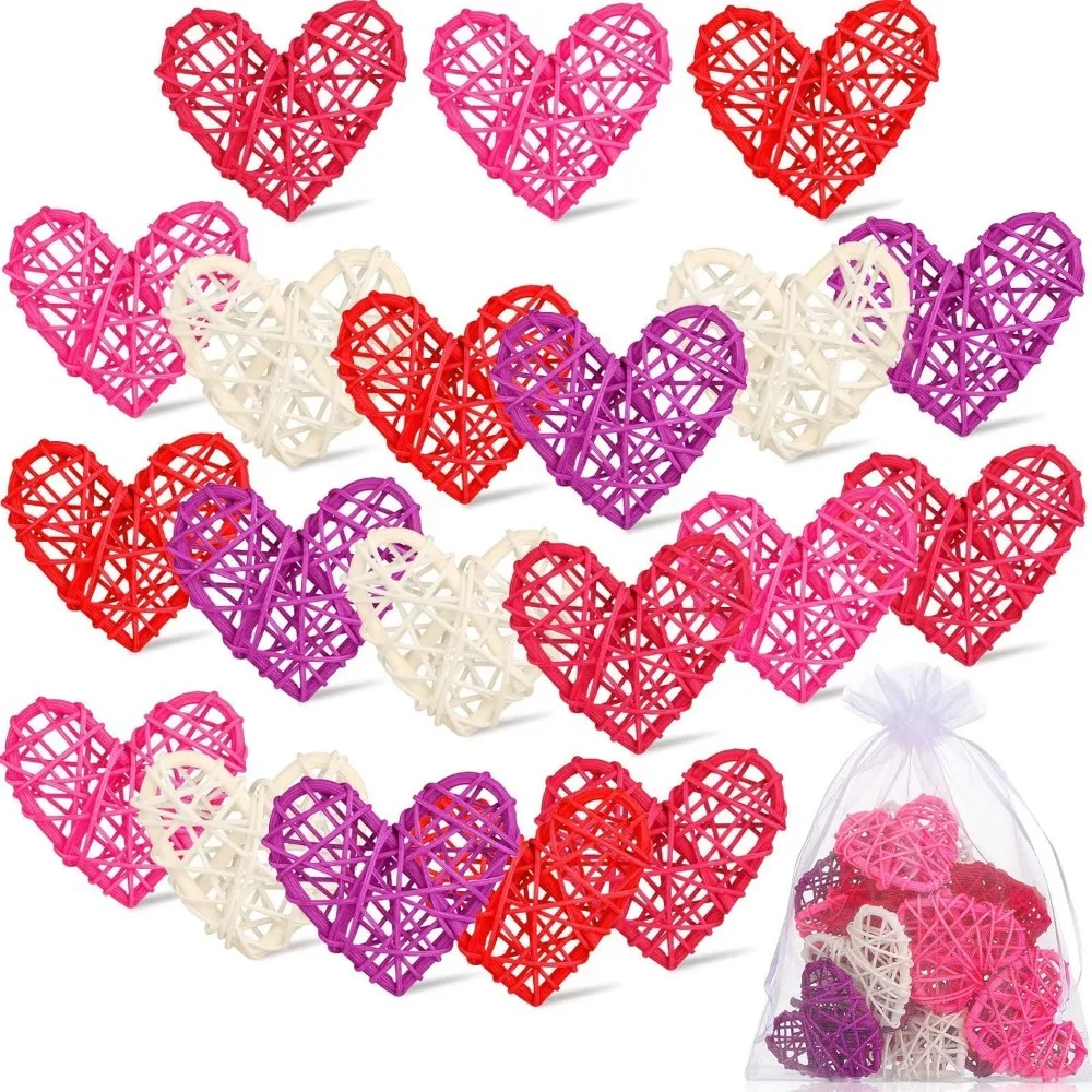 5/10Pcs 6cm Artificial Wood Woven Heart Decoration Shaped Sepak Valentine's Day Gift Home Room Decor Photography Props For Shoot