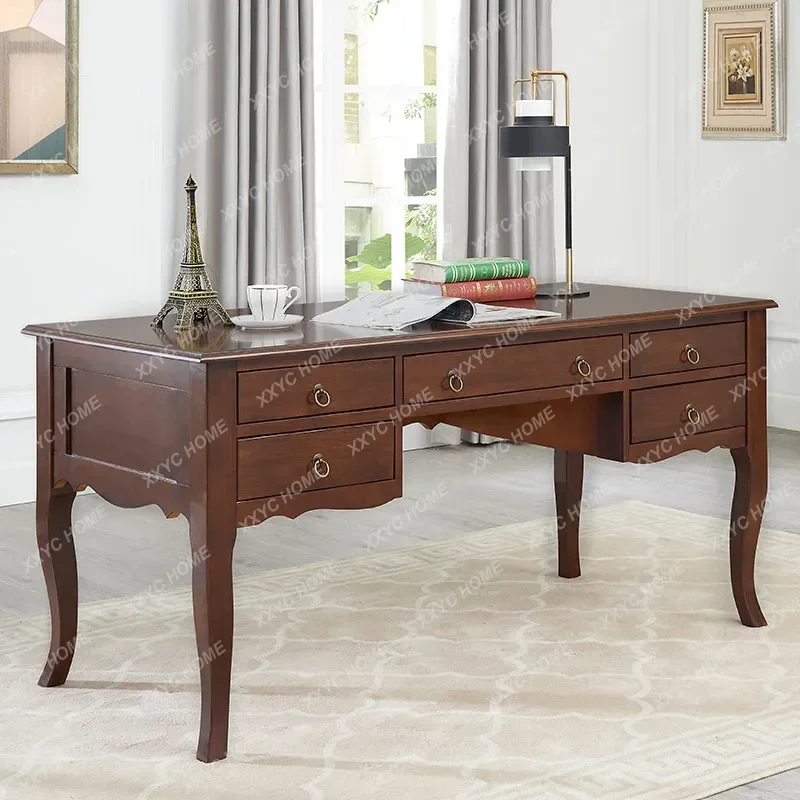 BJ American All-solid Wood Desk, Home Desk, Book Chair Combination, Small Apartment Writing Table, High-end Log