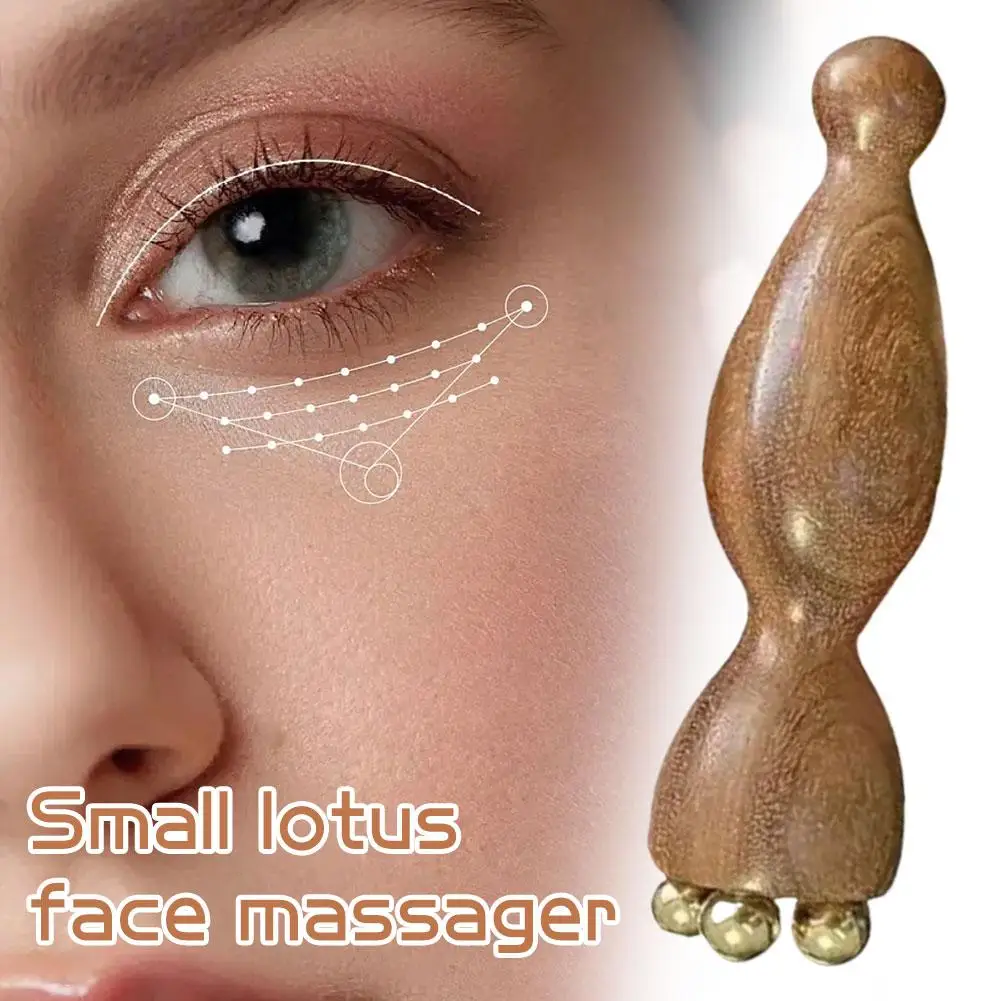 1/5pcs Natural Wood Face Massager Small Lotus Brass Bead Roller Eye Massage Acupressure Tool Skincare Beauty Lymphatic Drainage