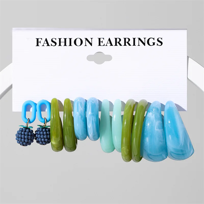 New Boho Multicolor Acrylic Dopamine Hoop Earrings Set Women Girls Resin Geometric Flower Drop Earring Trend Fashion Jewelry