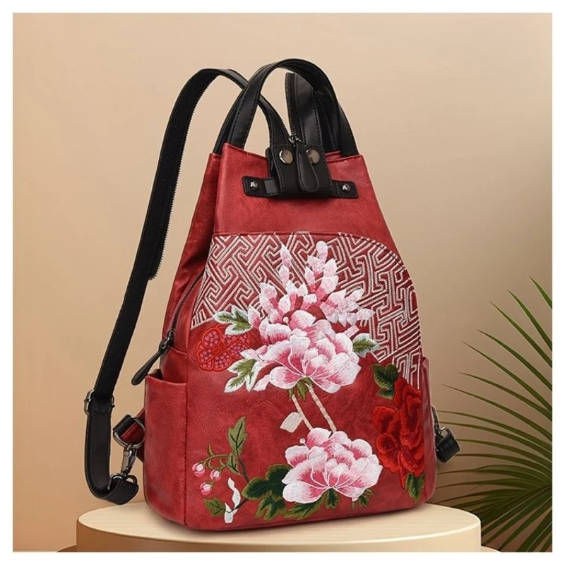 حقيبة ظهر مطرزة Seiko عصرية جديدة لعام 2026 مزخرفة بالذهب المنحني والتطريز بسعة كبيرة وتصميم سحاب مقاس 14 بوصة على ظهره