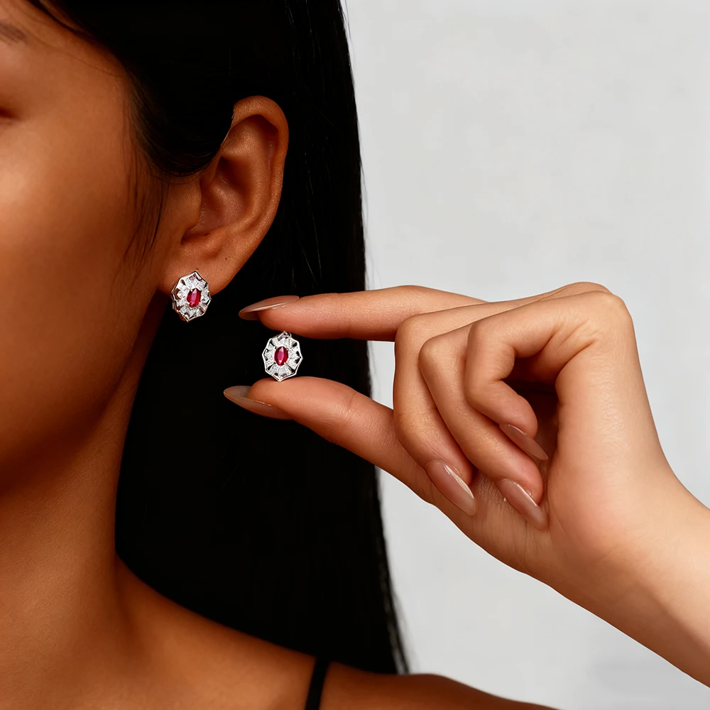 TEMGF Ohrstecker aus S925-Sterlingsilber für Damen, 4 x 5 mm, ovaler Schliff, rot/grün/blau, Zirkon-Ohrringe, modischer, vielseitiger edler Schmuck