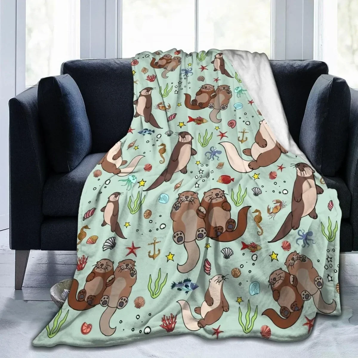 Sea Otters Blanket Super Soft Warm Flannel Throw Blankets Bedding Gifts for Kids Girls Boys Adults