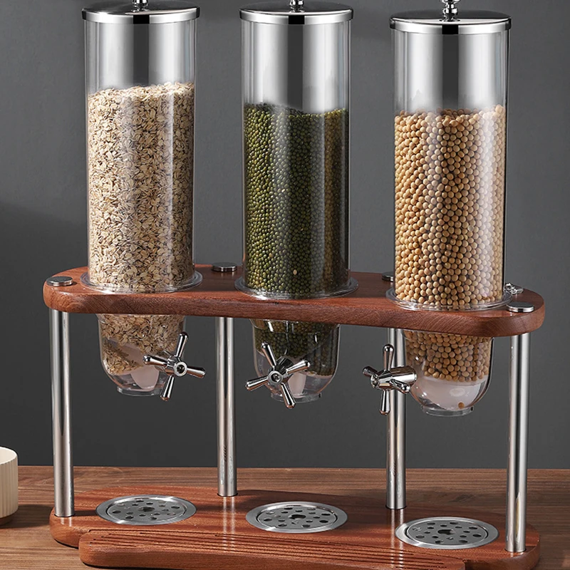 Dual Grain Dispenser with Partial Control Red Chrome Dry Food Container Countertop Pantry Storage