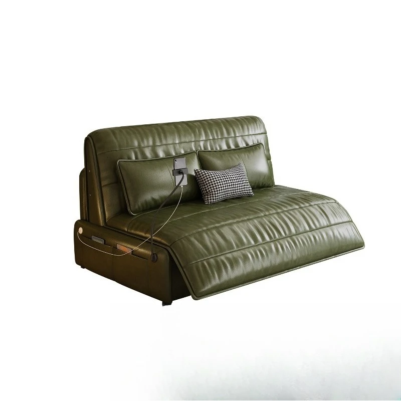 Vintage Oil Wax Leather Single Sofa Bed, Electric Telescopic Recliner with Storage for Small Living Room