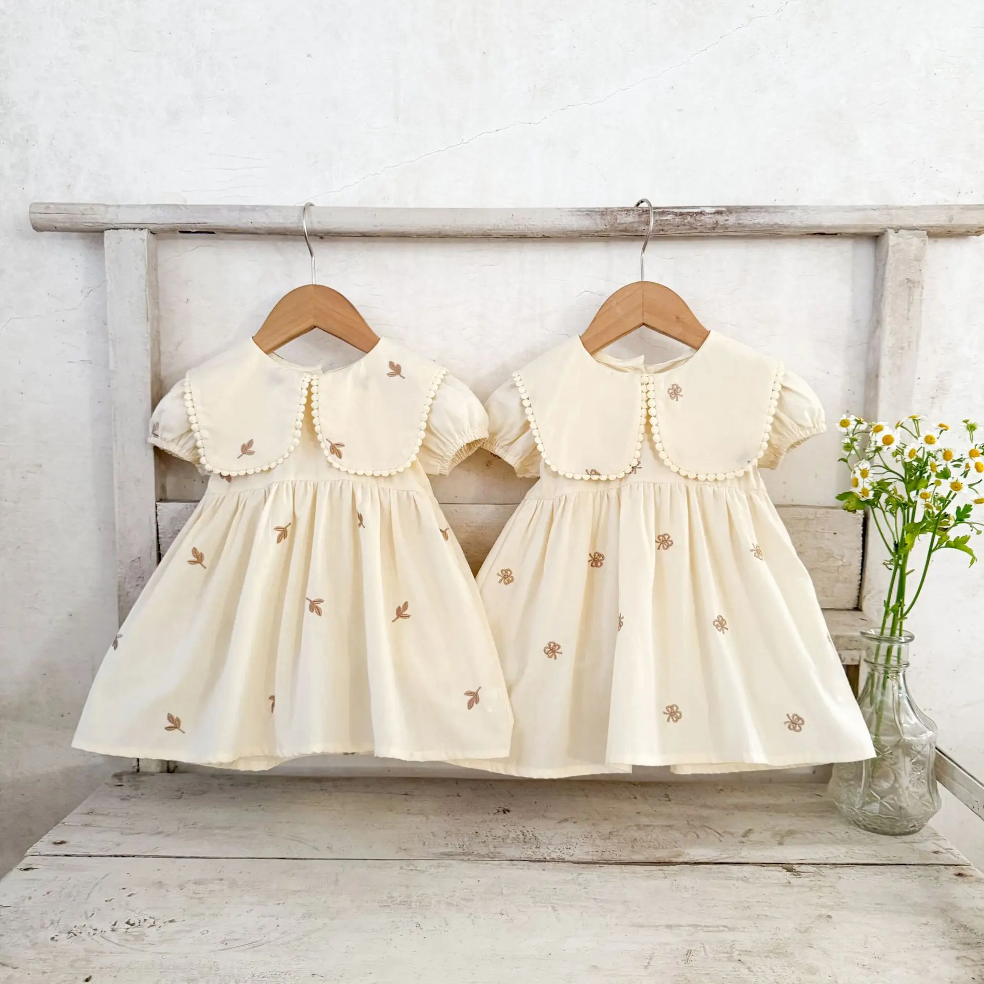 

2026 Summer New Children Short Sleeve Dress Cotton Girls Cute Embroidery Lapel Dress Baby Girl Princess Dress Kids Clothes