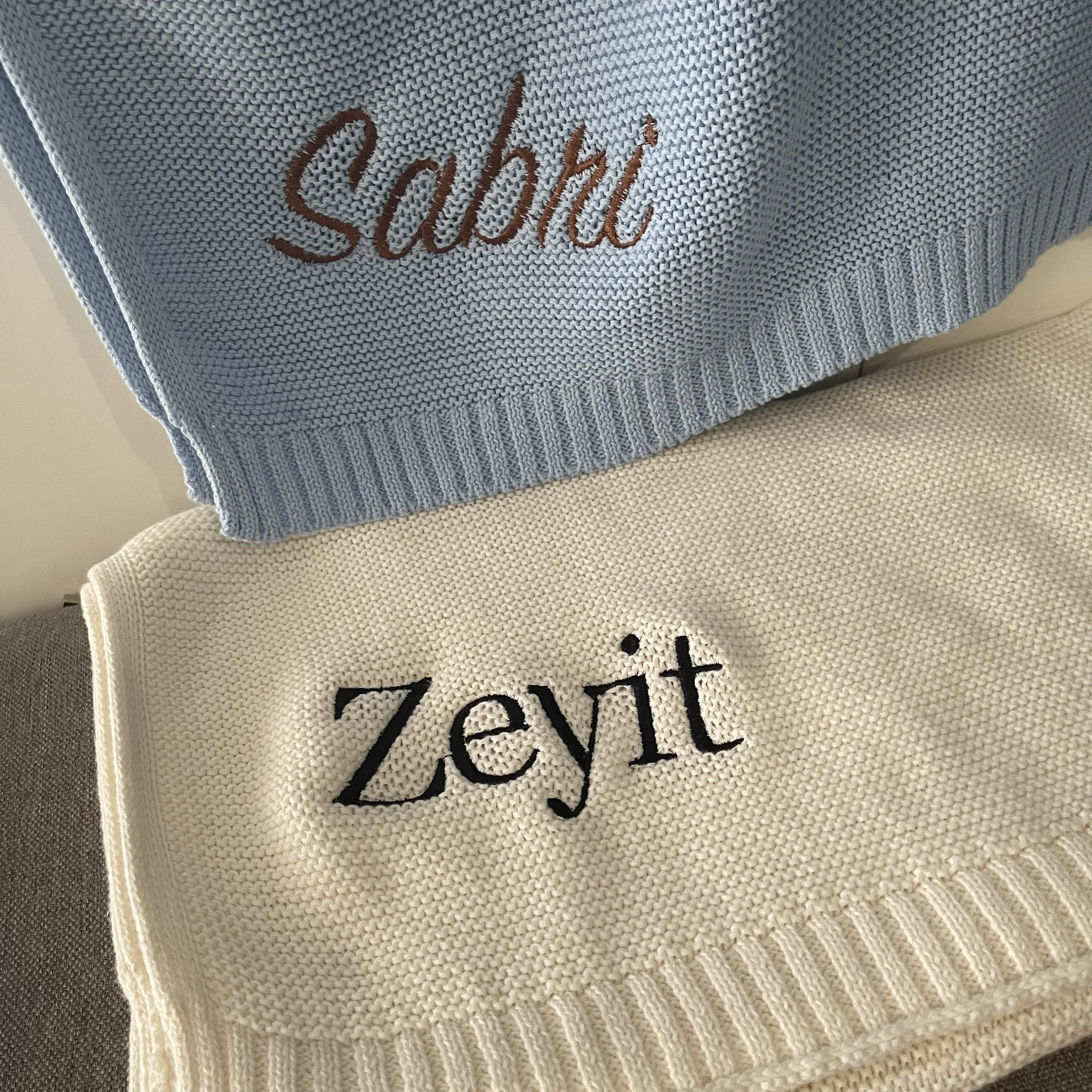 Embroidered Name Baby Blanket Baby Shower Stroller Blanket Newborn Baby Gift Personalized Soft Breathable Cotton Knitted Blanket