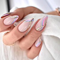 24pcs Finished Press on Nails Sets Simple French Colorful Wave Design Fake Nails Tips Detachable Simple False Nail Art Manicure