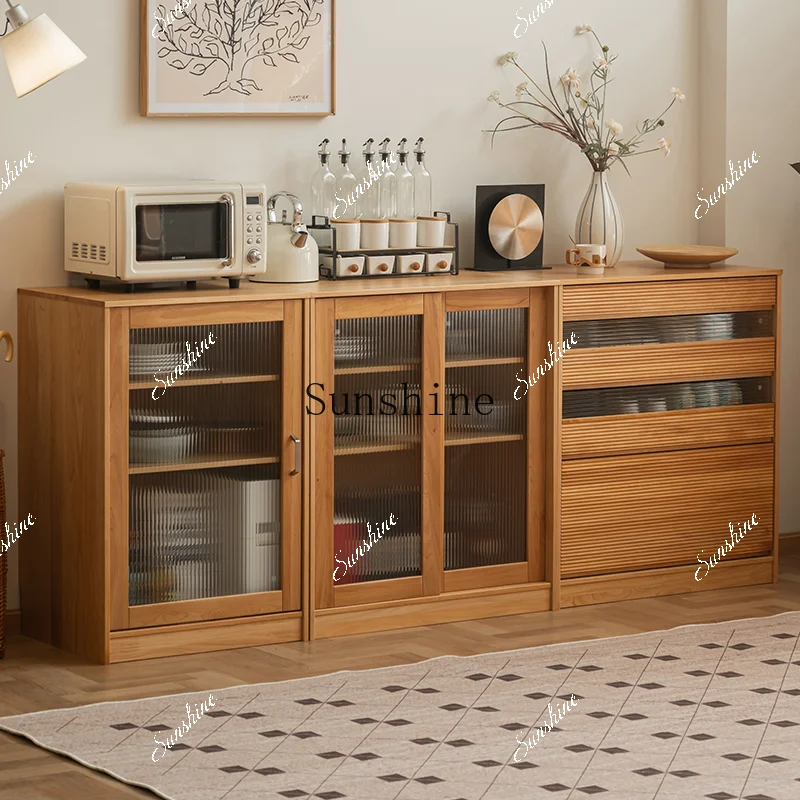 All solid wood dining side modern simple island chopping board stove tea storage kitchen wall wine cabinet  FT