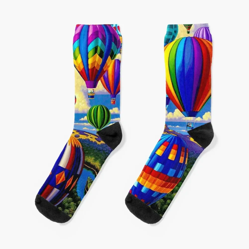 HOT AIR BALLOON : Festival Print Socks christmas gift christmas gifts Stockings man floor Designer Man Socks Women's