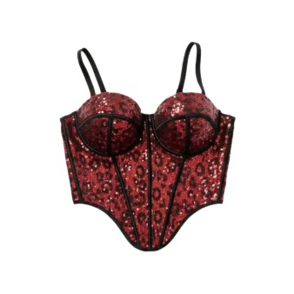 

Leopard Print Leopard Print Camisole Slim Fit with Buckle Suspender Vest Padded Cups Tanks Streetwear Sequin Leopard Corset