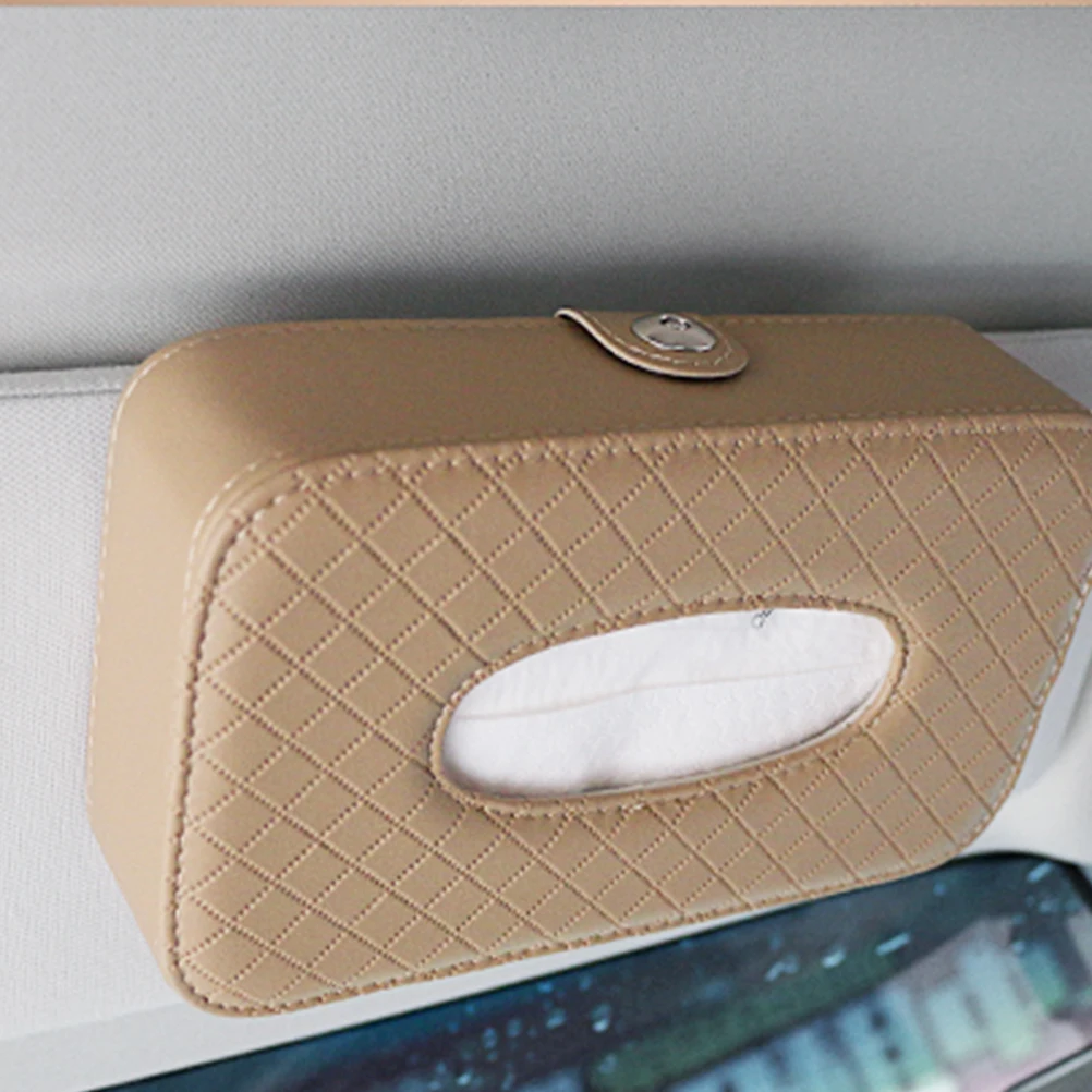 

Car Tissue Box Beige Seat Napkin Holder Paper Container Vehicle Mounted Premium Round Smooth Edge