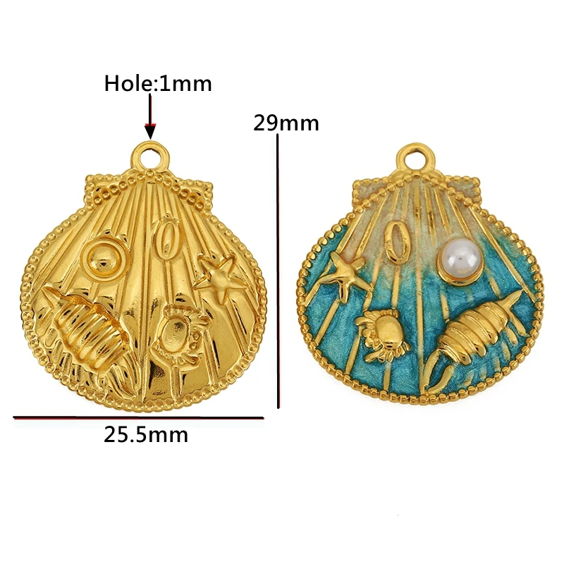 2 قطعة الفولاذ المقاوم للصدأ الصيف البحر سحر قذيفة السلاحف محارة الذهب المعلقات صنع المجوهرات DIY بها بنفسك النساء قلادة أقراط اكسسوارات