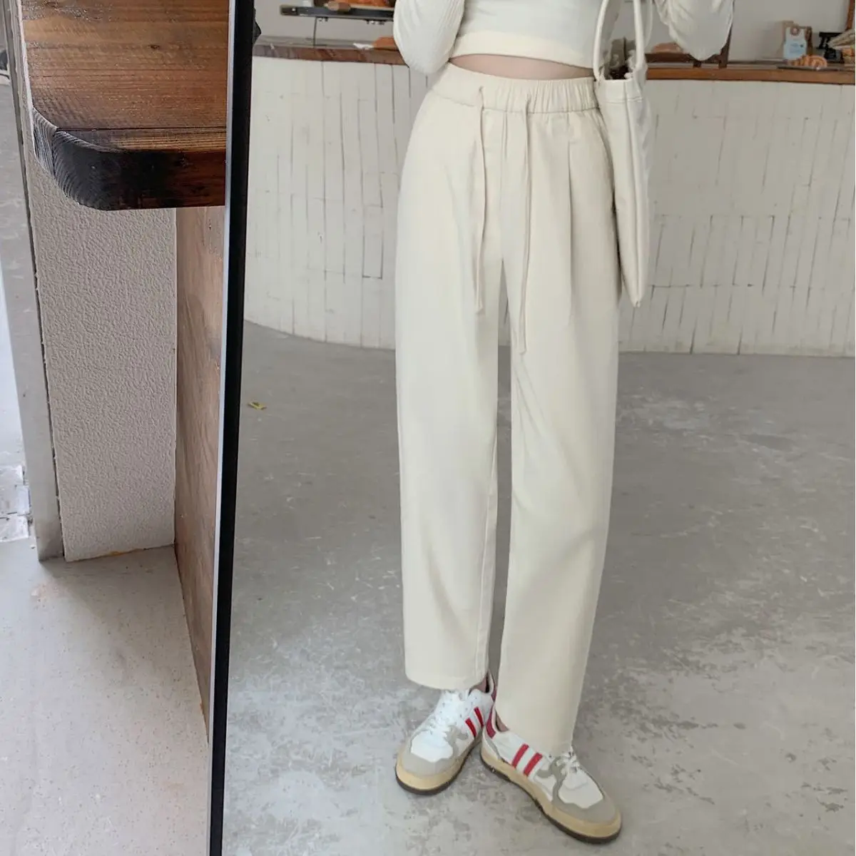 

Pleated Simple High Waisted Harem Casual Pants Female Thin Cotton Loose Thin Radish Nine Minute Pants Vintage Clothing