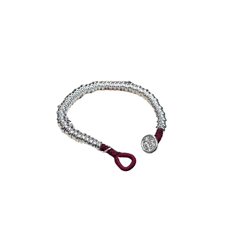 

Solid Jiyan Safety Lock Sterling Silver Coiled Bracelet New Chinese Birthday Good Luck Red Rope Bracelet