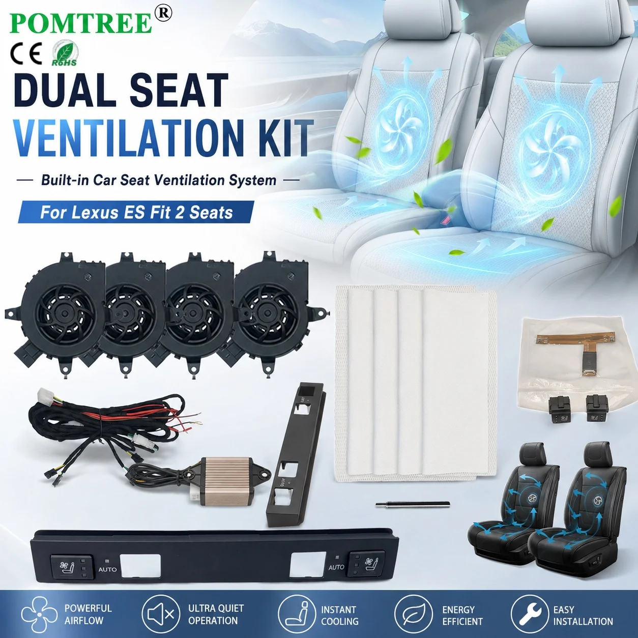 Built-in Car Seat Ventilation Cooling System Kit Fit 2 Seats,Dedicated Switch Compatible With Lexus ES For Car Modification