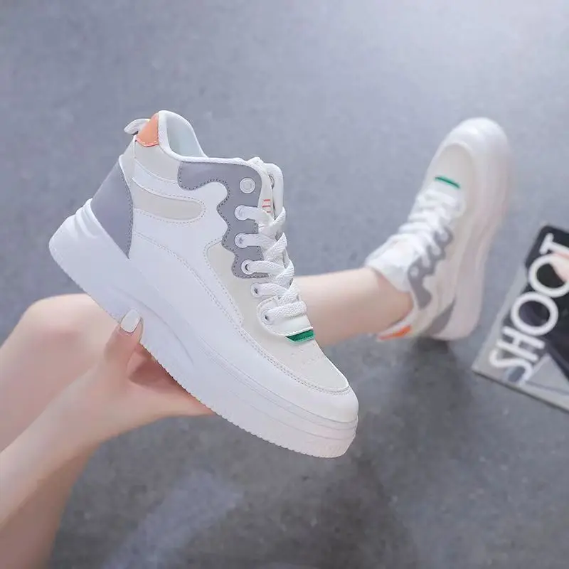 Fashionable color blocking high top sports shoes for women 2024 new comfortable thick sole single shoes for women's shoes image 2