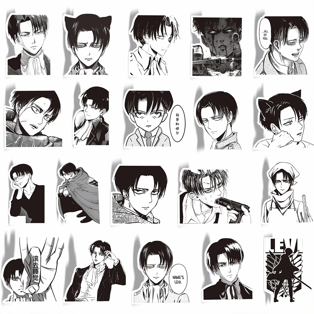 10/30/65pcs Black and White Anime Levi Ackerman Stickers Decals DIY Stationery Skateboard Skateboard Kids Cool Cartoon Sticker