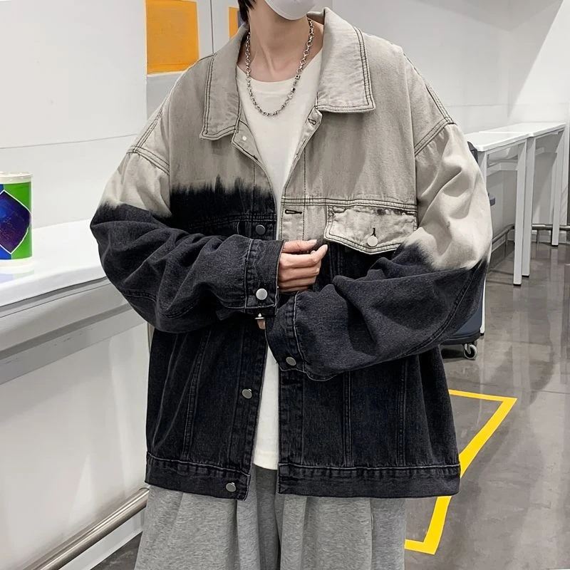 

Джинсовые куртки мужские градиентные цвета стираные японские ретро потертые Джокер эстетическая одежда винтажная новинка в ковбойском пальто в стиле хип-хоп для мужчин