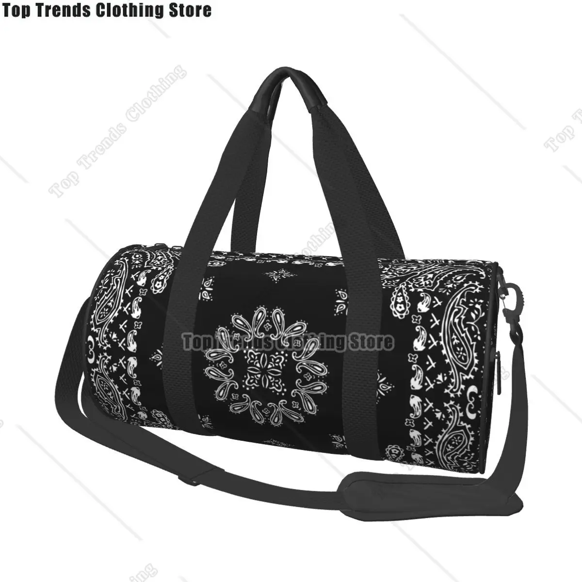 

Traditional Floral Paisley Sports Bag with Shoes Black Retro Men Women Portable Printed Handbag Cool Luggage Fitness Bag