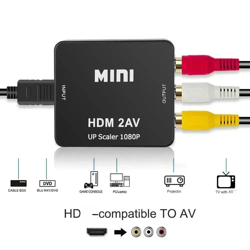 Convertidor HDMI compatible con RCA AV, adaptador compuesto AV a HDMI de 1080P para TV Xbox Wii PS N64 DVD