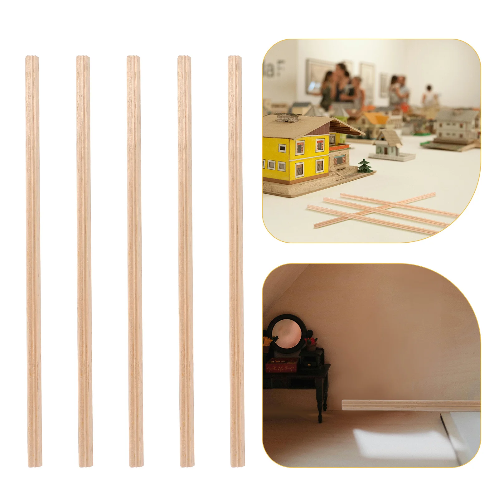 

5Pcs Dollhouse Wall Border Trim - High Quality Miniature Wood Molding Strips for Crafting Realistic Mini House Interior