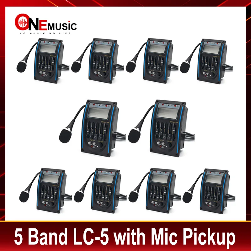 

10Sets 5 Band Acoustic Guitar EQ Preamp LC-5 5-Band EQ Equalizer Pickup Tuner LCD with Microphone