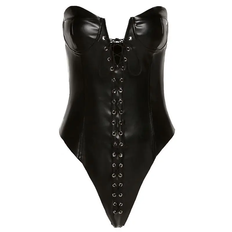 로우컷 PU 가죽 랩 뷔스티에 여성 슬리밍 코르셋 속옷 트렌디 여름 202 패션 여성 스트랩 탑