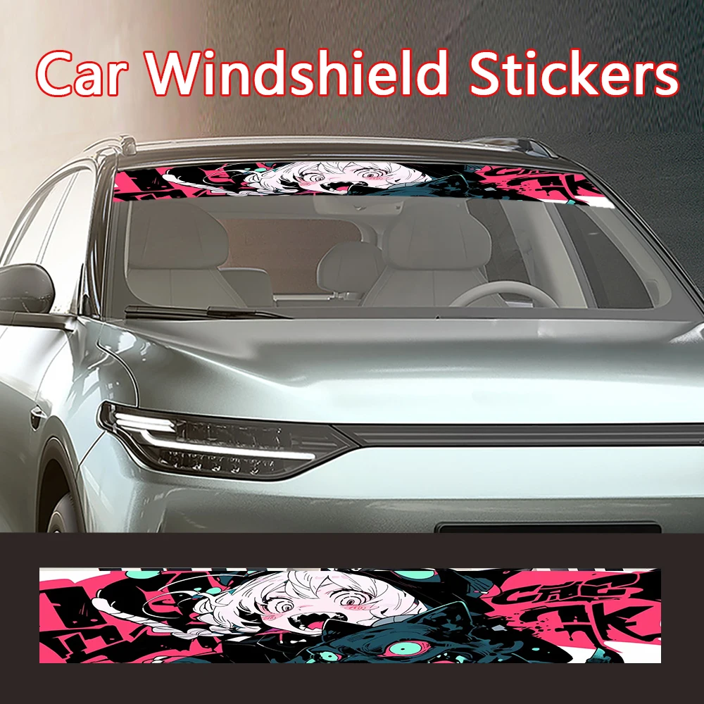 

Anime Boy Girl Car Windshield Stickers Auto Front Windshield Rear Gear Sunshade Decorative Decals Stickers