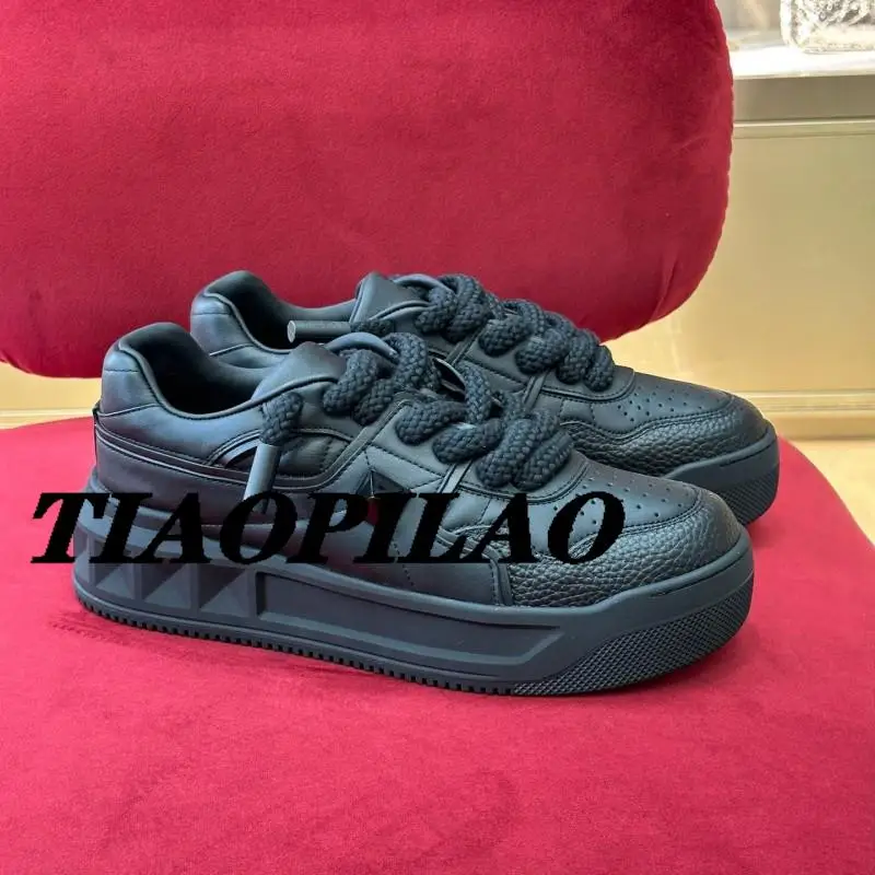 

Top Luxury Designer Sneakers Natural Leather Women's Lace Up Flat Shoes Casual Men's Tennis Shoes Spring Autumn Couple Shoes New