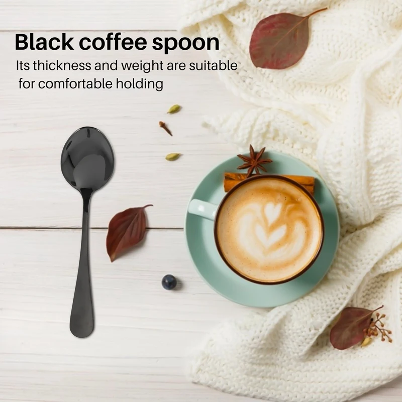Black Teaspoons Teaspoons, Mini Stainless Steel Cake Spoons, Scoop For Ice Cream , Small Teaspoons For Dessert, Set Of 6 (Black