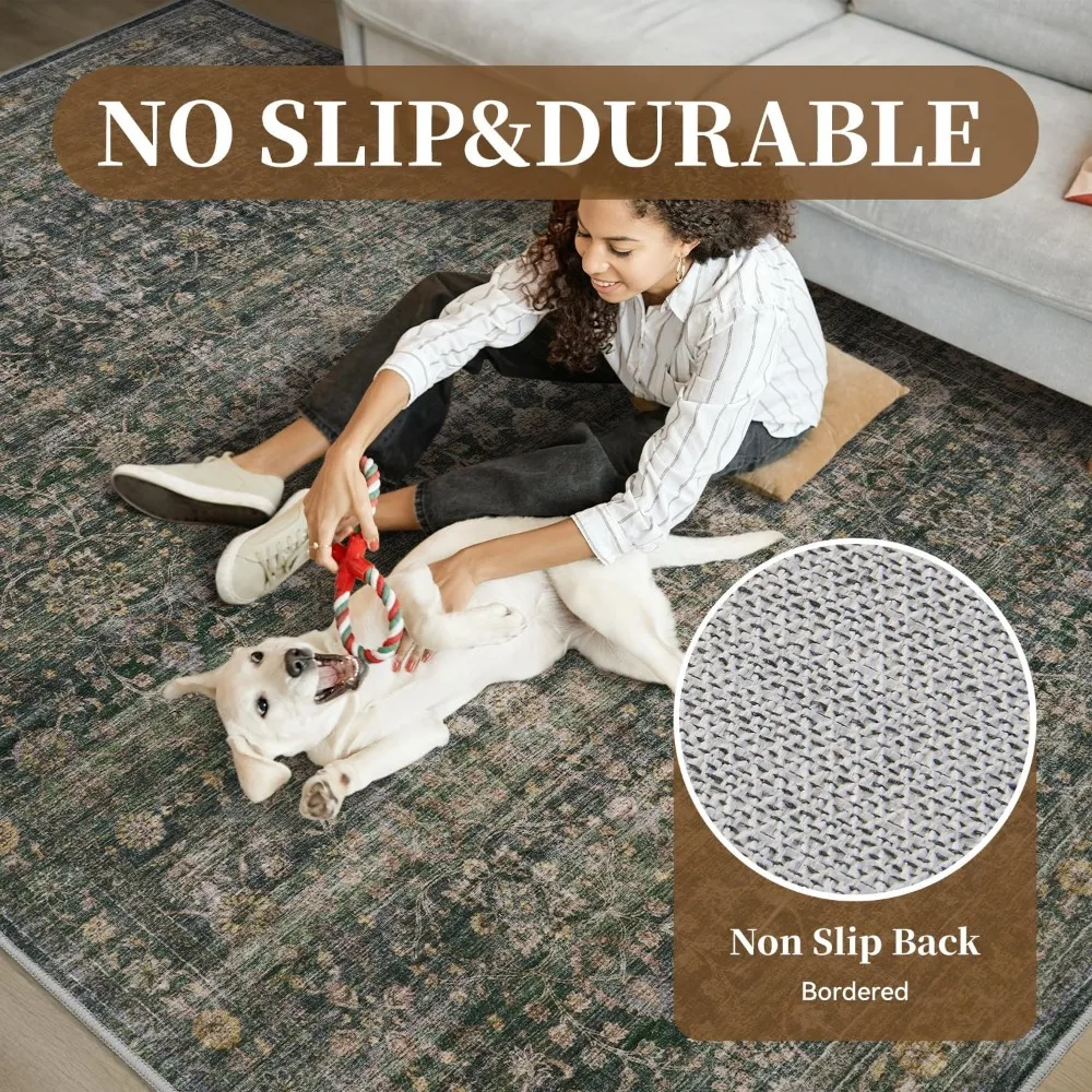 سجادة غرفة المعيشة باللون الأخضر مقاس 9 × 12 - طباعة ناعمة متعثرة لغرف النوم، غير قابلة للانزلاق، قابلة للغسل في الغسالة #4