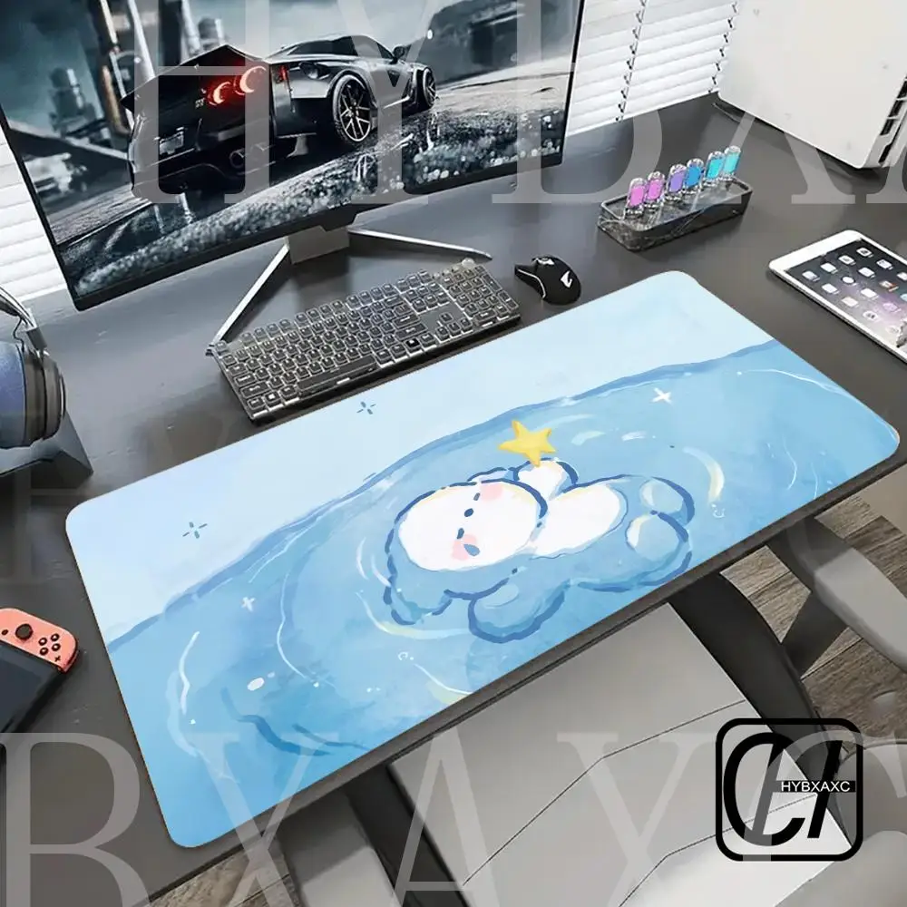 800X400MM HYBXAXC Cute Bear Duck Blue Mouse Pad Cute HD Desk Pad Extended Gaming Keyboard Mats Large 90x40cm XXL Gamer Mousepad