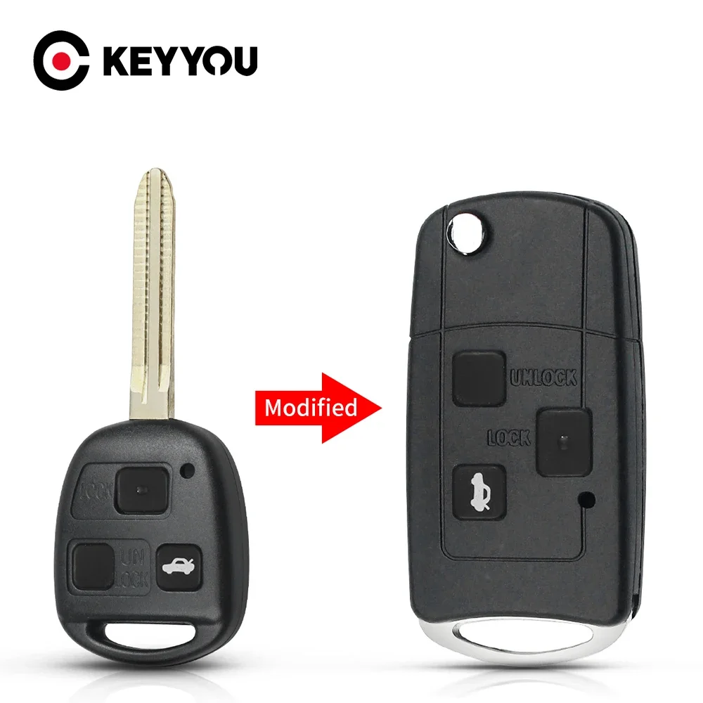 KEYYOU For Toyota Land Cruiser Camry Corolla 2 3 Buttons Flip Car Key Shell Case Modified Folding Car Key Uncut TOY43 Blade