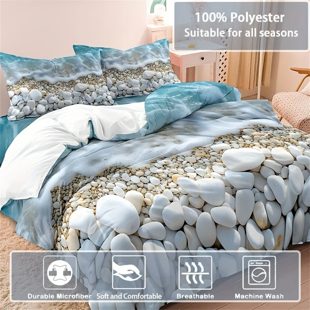 Seaside Oasis Bettbezug-Set – Weiches, atmungsaktives, bequemes, am Strand inspiriertes Bettwäsche-Set mit Sand- und Meerwasser-Aufdruck – Detail 5