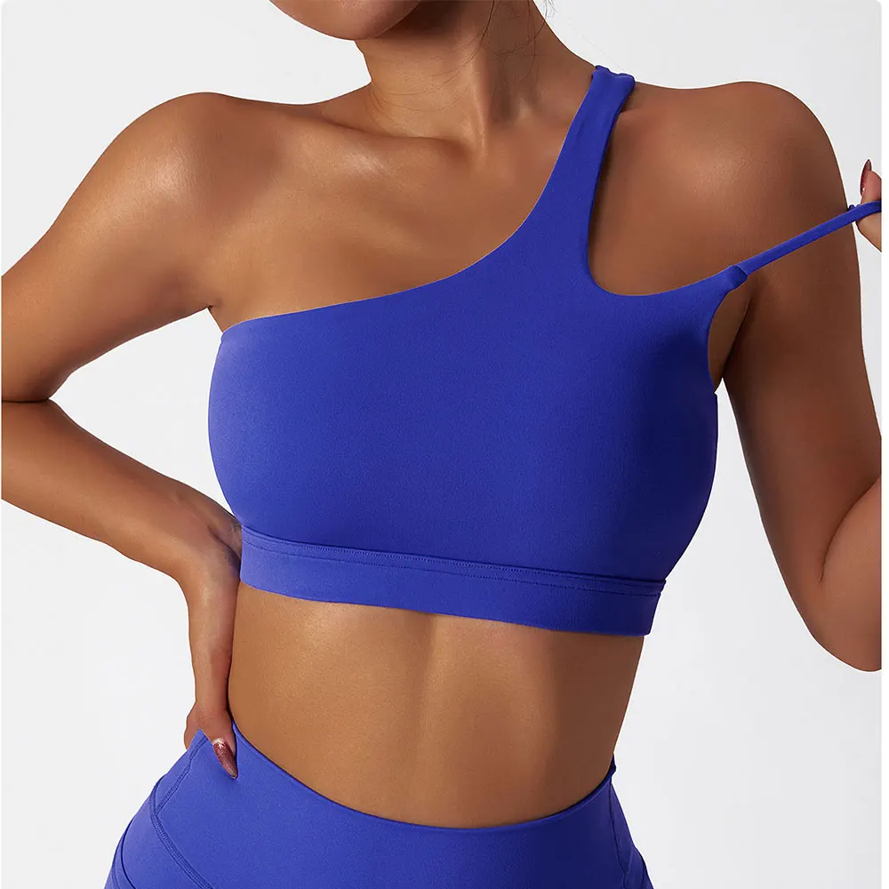 Comfort Single Strap Yoga Bra Chest Pad Running Sports Bra Gym Top Women Stretch Pull Up Underwear Women Vest Fitness Tank Top